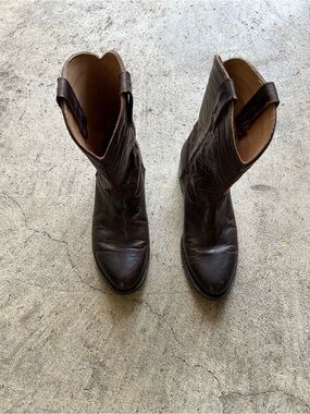 Men's Dark Brown Leather Western Pull-On Boots